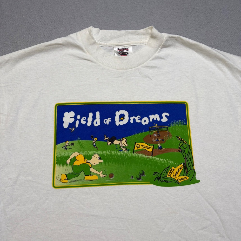 Oneita PowerPro T-Shirt Mens XL White Field of Dreams 2005 Summer Games Graphic